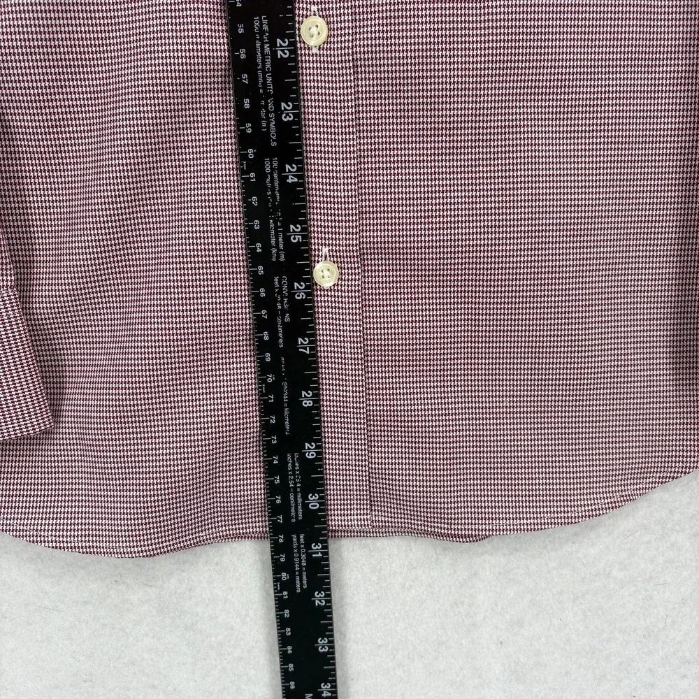 Banana Republic Dress Shirt Mens Medium 15.5 Red Houndstooth Slim Fit Non Iron